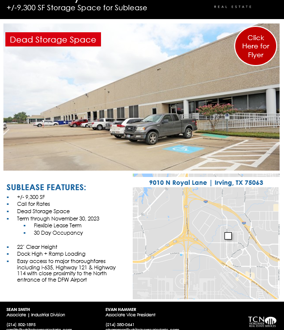 +/-9,300 SF Storage Space for Sublease in Irving