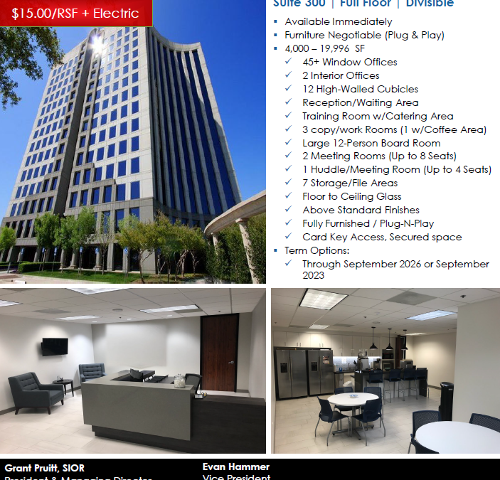 Dominion Plaza West Sublease 4,000 – 19,996 SF | BEAUTIFUL SPACE  STAGED PERFECTLY FOR SOCIAL DISTANCING